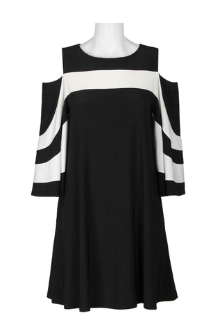 Nina Leonard Boat Neck Cold Shoulder Long Sleeve Wave Color Block Jersey Dress