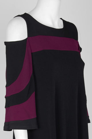 Nina Leonard Boat Neck Cold Shoulder Long Sleeve Wave Color Block Jersey Dress