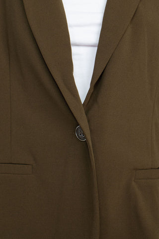 Nina Leonard Collar Neck One Button Long Sleeve Crepe Blazer