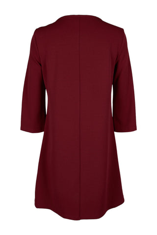Nina Leonard Scoop Neck Embellished Long Sleeve Solid Stretch Crepe Dress