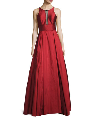 Aidan Mattox Scoop Neck Sleeveless Keyhole Back Box Pleat Taffeta Gown