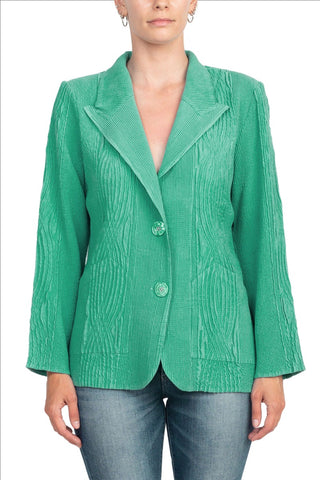 Flair Notched Collar Long Sleeve 2 Button Closure Solid Textured Jacket_aqua_Front View