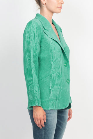Flair Notched Collar Long Sleeve 2 Button Closure Solid Textured Jacket_aqua_side View