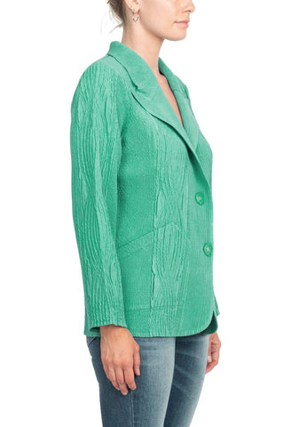 Flair Notched Collar Long Sleeve 2 Button Closure Solid Textured Jacket_aqua_side View