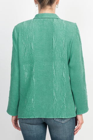 Flair Notched Collar Long Sleeve 2 Button Closure Solid Textured Jacket_aqua_back View