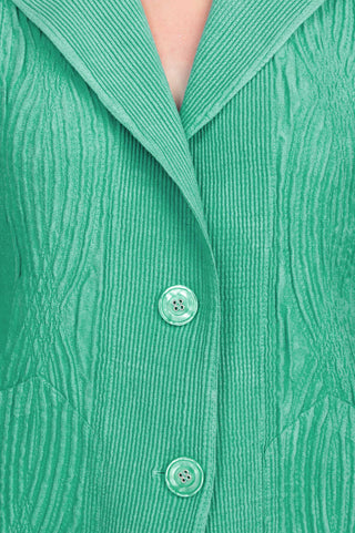 Flair Notched Collar Long Sleeve 2 Button Closure Solid Textured Jacket_aqua_detailed View