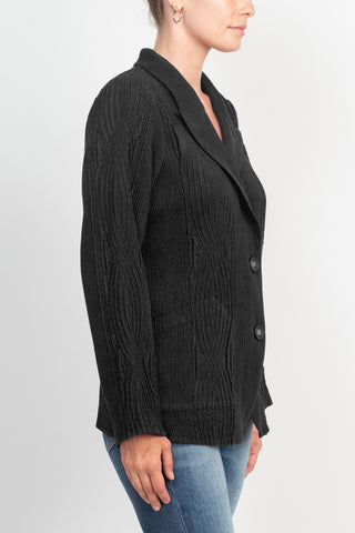 Flair Notched Collar Long Sleeve 2 Button Closure Solid Textured Jacket_black_side View