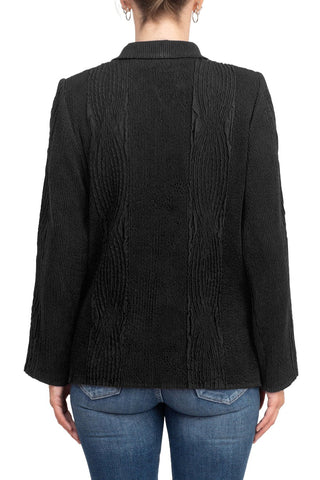 Flair Notched Collar Long Sleeve 2 Button Closure Solid Textured Jacket_black_back View