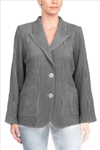 Flair Notched Collar Long Sleeve 2 Button Closure Solid Textured Jacket_grey_front View