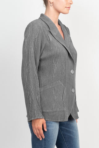 Flair Notched Collar Long Sleeve 2 Button Closure Solid Textured Jacket_charcoal_side View