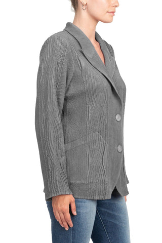 Flair Notched Collar Long Sleeve 2 Button Closure Solid Textured Jacket_charcoal_side View