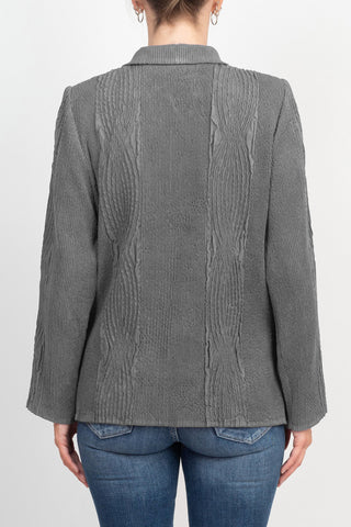 Flair Notched Collar Long Sleeve 2 Button Closure Solid Textured Jacket_charcoal_back View