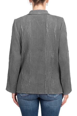 Flair Notched Collar Long Sleeve 2 Button Closure Solid Textured Jacket_charcoal_back View