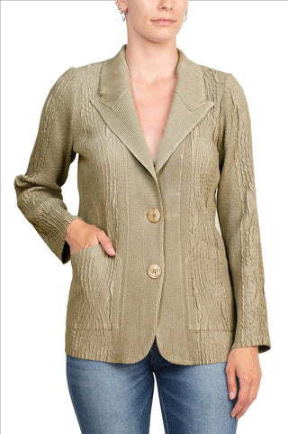 Flair Notched Collar Long Sleeve 2 Button Closure Solid Textured Jacket_sand_front View