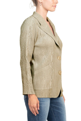 Flair Notched Collar Long Sleeve 2 Button Closure Solid Textured Jacket_sand_side View