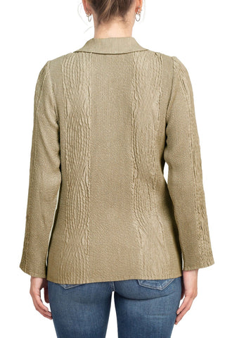 Flair Notched Collar Long Sleeve 2 Button Closure Solid Textured Jacket_sand_back View