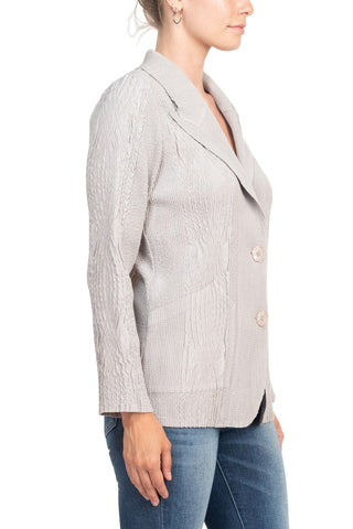 Flair Notched Collar Long Sleeve 2 Button Closure Solid Textured Jacket_silver_side View