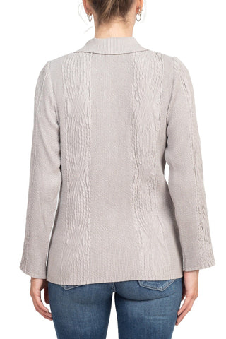 Flair Notched Collar Long Sleeve 2 Button Closure Solid Textured Jacket_silver_back View