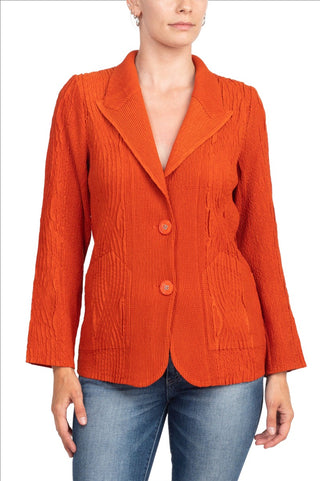 Flair Notched Collar Long Sleeve 2 Button Closure Solid Textured Jacket_spice_front View