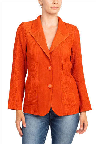 Flair Notched Collar Long Sleeve 2 Button Closure Solid Textured Jacket_sunset_front View