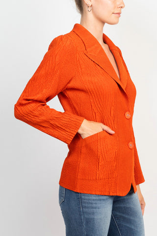 Flair Notched Collar Long Sleeve 2 Button Closure Solid Textured Jacket_sunset_side View