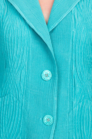 Flair Notched Collar Long Sleeve 2 Button Closure Solid Textured Jacket_turquoise_detailed View