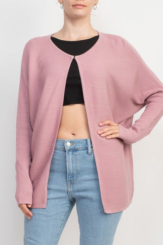 Lissy Crew Neck Open Front Long Sleeve Knit Cardigan