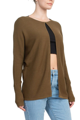 Lissy Crew Neck Open Front Long Sleeve Knit Cardigan_dark_olive_side View
