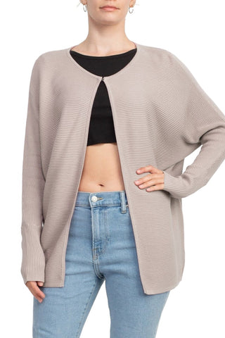 Lissy Crew Neck Open Front Long Sleeve Knit Cardigan_oatmeal_front View
