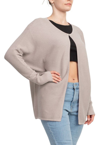 Lissy Crew Neck Open Front Long Sleeve Knit Cardigan_oatmeal_side View