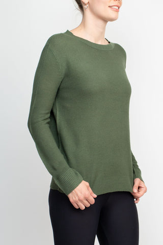 Melrose Chic Crew Neck Long Sleeve Knit Top_army_green_side view