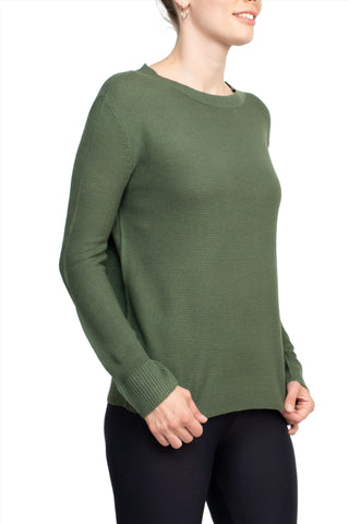 Melrose Chic Crew Neck Long Sleeve Knit Top_army_green_side view