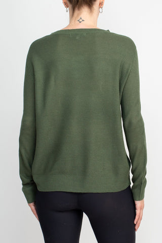 Melrose Chic Crew Neck Long Sleeve Knit Top_army_green_back view