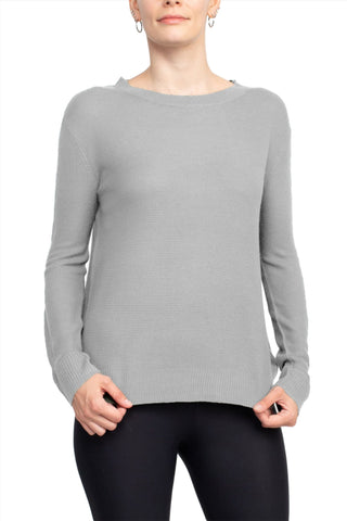 Melrose Chic Crew Neck Long Sleeve Knit Top_light_grey_front view