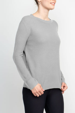 Melrose Chic Crew Neck Long Sleeve Knit Top_light_grey_side view