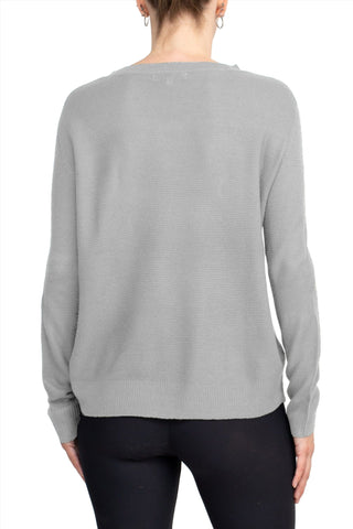 Melrose Chic Crew Neck Long Sleeve Knit Top_light_grey_back view