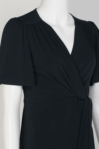 Catherine Malandrino V-Neck Short Sleeve Twist Front Solid Jersey Dress