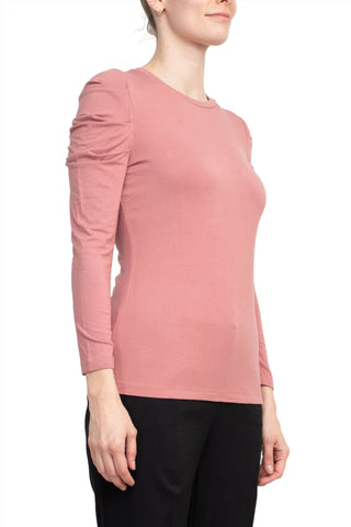 Catherine Malandrino Crew Neck Long Sleeve Ruched Shoulder Solid Knit Top_Mountain Rose_Side View