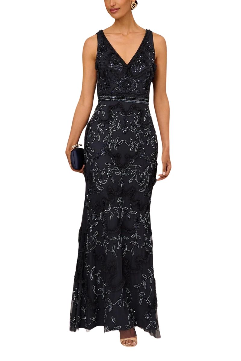 Aidan Mattox Mini Ruffled Beaded Gown | Available at Curated Brands in Los Angeles Aidan Mattox Mini Ruffled Beaded Gown | Available at Curated Brands in Los Angeles