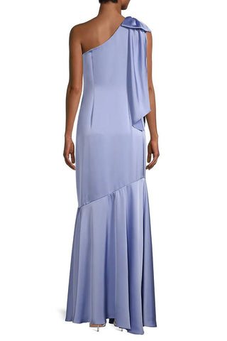 Aidan Mattox One Shoulder Sleeveless Bow Detail Back Zipper Bias Cut Gown