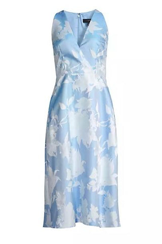 Aidan Mattox Sleeveless Floral Bodice Jaquard Dress in Cool Cloud_Front Dress View