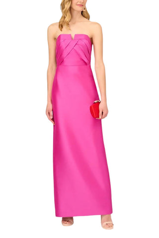 Aidan Mattox Strapless Mikado Gown with Pleated Bodice - Magenta_Front View1
