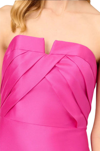 Aidan Mattox Strapless Mikado Gown with Pleated Bodice - Magenta_Detailed View