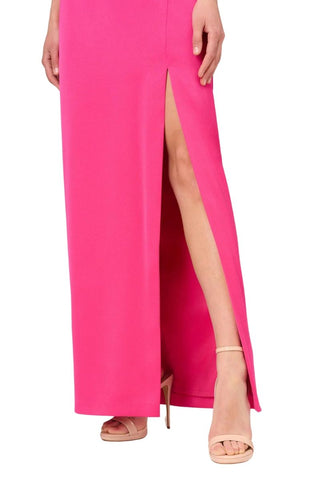 Aidan Mattox Satin Halter Rosette Accent Dress - Pink - Slit