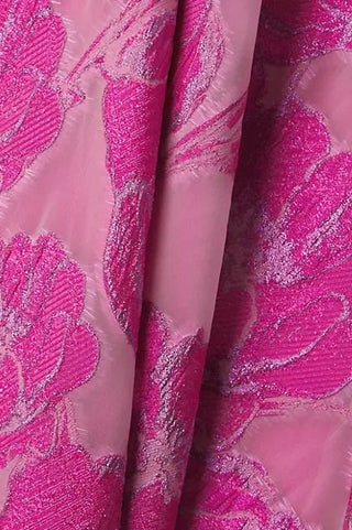 Aidan Mattox Elegant Magenta Floral Jacquard Off-The-Shoulder Midi-Dress_Fabric View