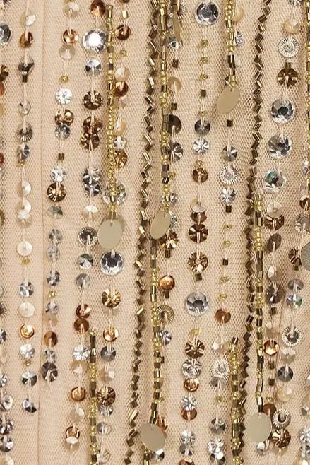 Aidan Mattox Light Gold Beaded Sequin Crew Neck Short Sleeve Dress Aidan Mattox Light Gold Beaded Sequin Crew Neck Short Sleeve Dress
