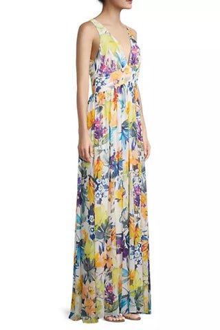 Liv Foster Floral Chiffon Sleeveless Gown