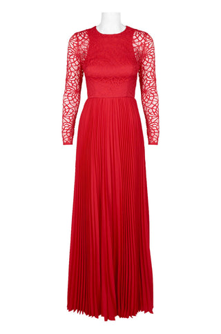 Aidan by Aidan Mattox Crew Neck Long Sleeve Illusion Zipper Back Pleated Lace Polyester Gown