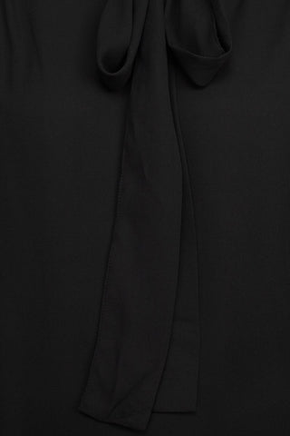 Zac & Rachel Tie Neck Long Sleeve Solid Crepe Chiffon Top - Black - Fabric