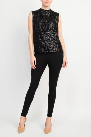 Nicole Miller Gemma All Over Sequin Sleeveless Top-Very Black_Front Full View
